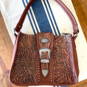 Beautiful Montana West Tooled Leather Shoulder Bag Concealed Carry
